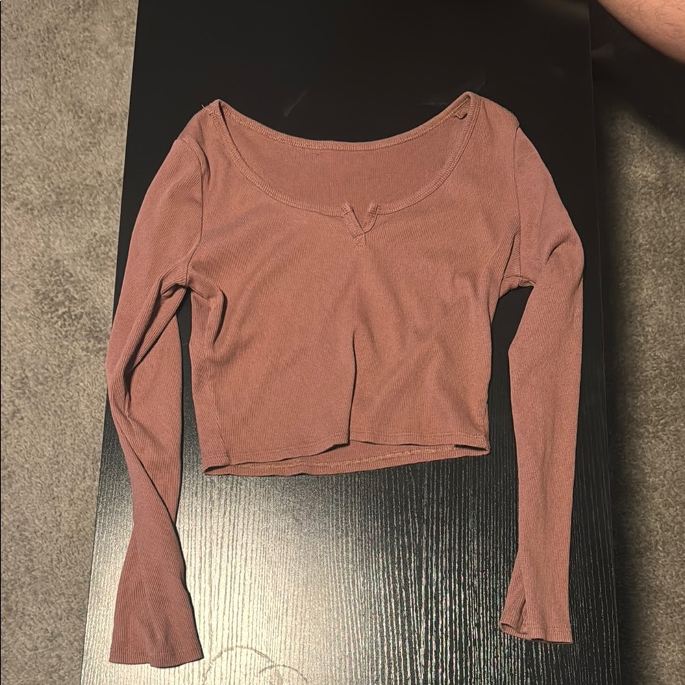 Pink Off the Shoulder Long Sleeve Crop Top